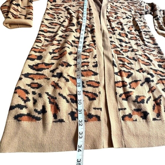 SPLENDID $168 Leopard Print Duster Cardigan, Boho Knit Sweater Tan Brown MED EUC - Picture 10 of 11